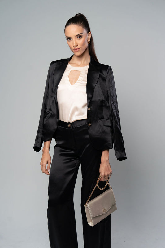 BRIGID Noir Satin Blazer - M I C H E L L E G A R C I A