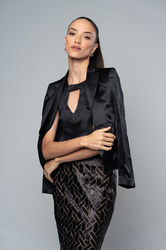 BRIGID Noir Satin Blazer - M I C H E L L E  G A R C I A